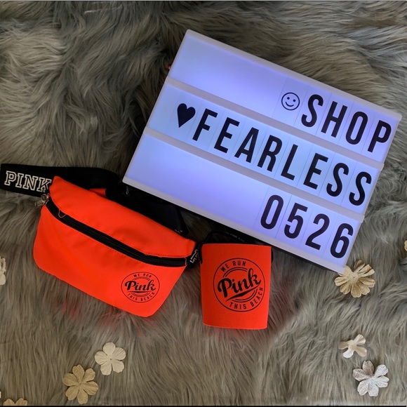PINK Victoria's Secret Handbags - PINK Neon Orange Fanny Pack & Coozee